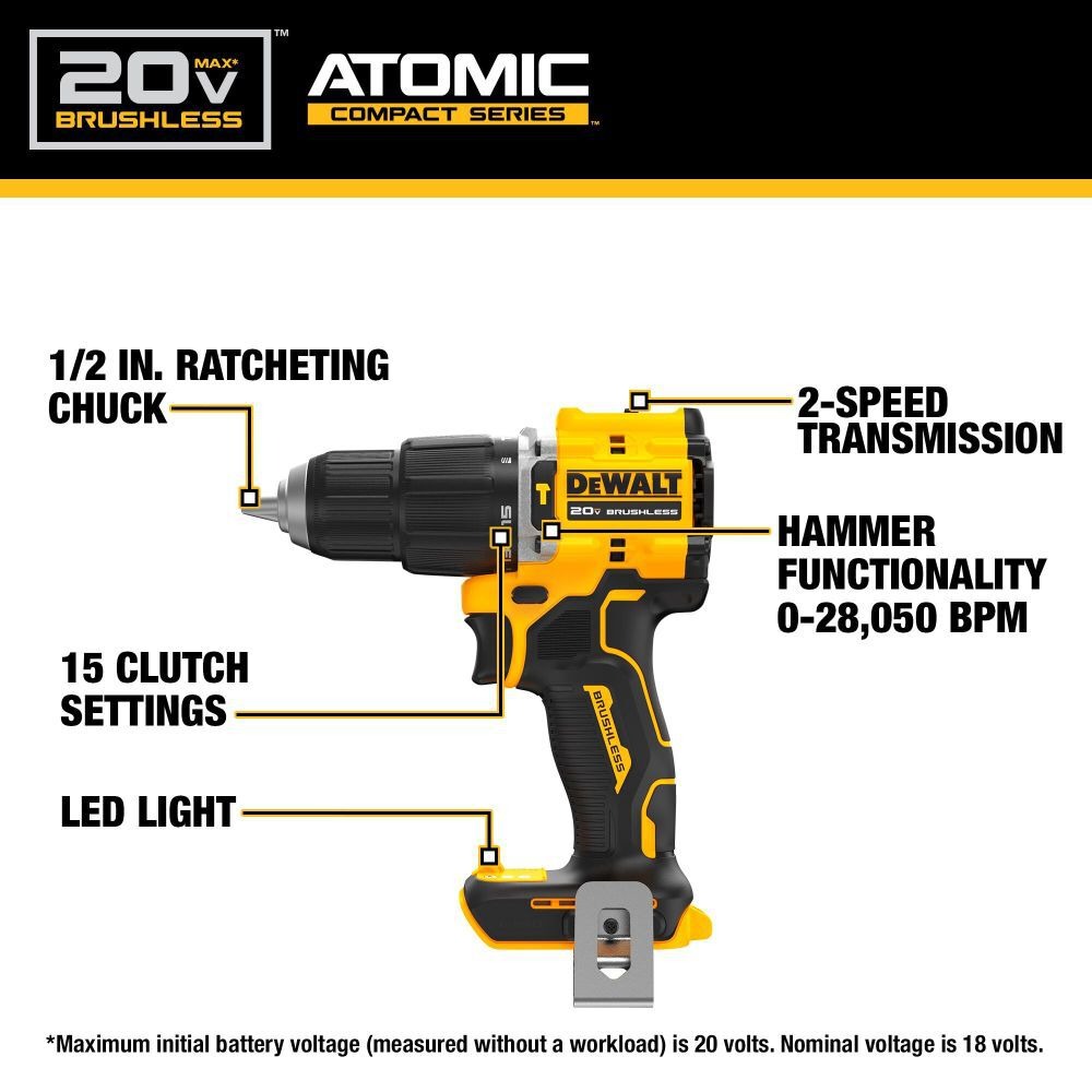 DEWALT DCD799 ATOMIC 20V MAX*  - Dewalt Drill Atomic 20V avis et prix